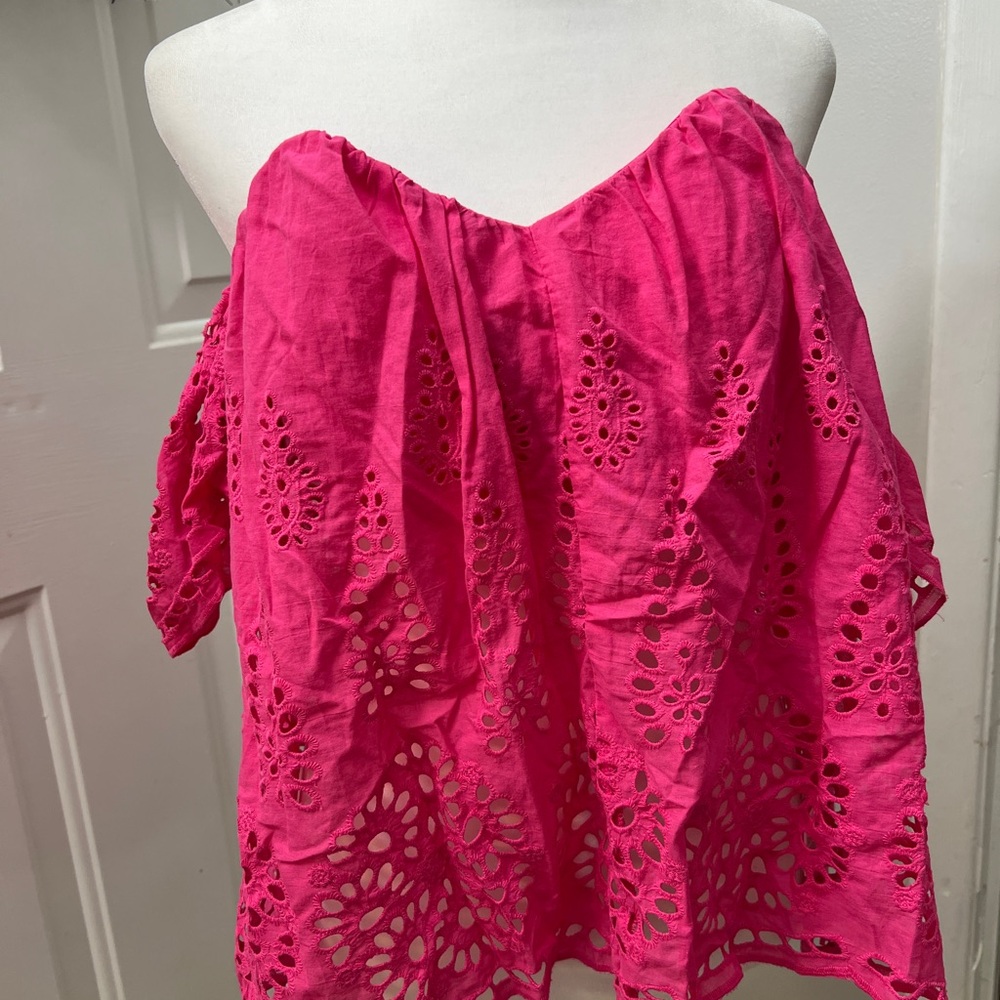 Blue Rain Fuchsia Eyelet Off-Shoulder Blouse